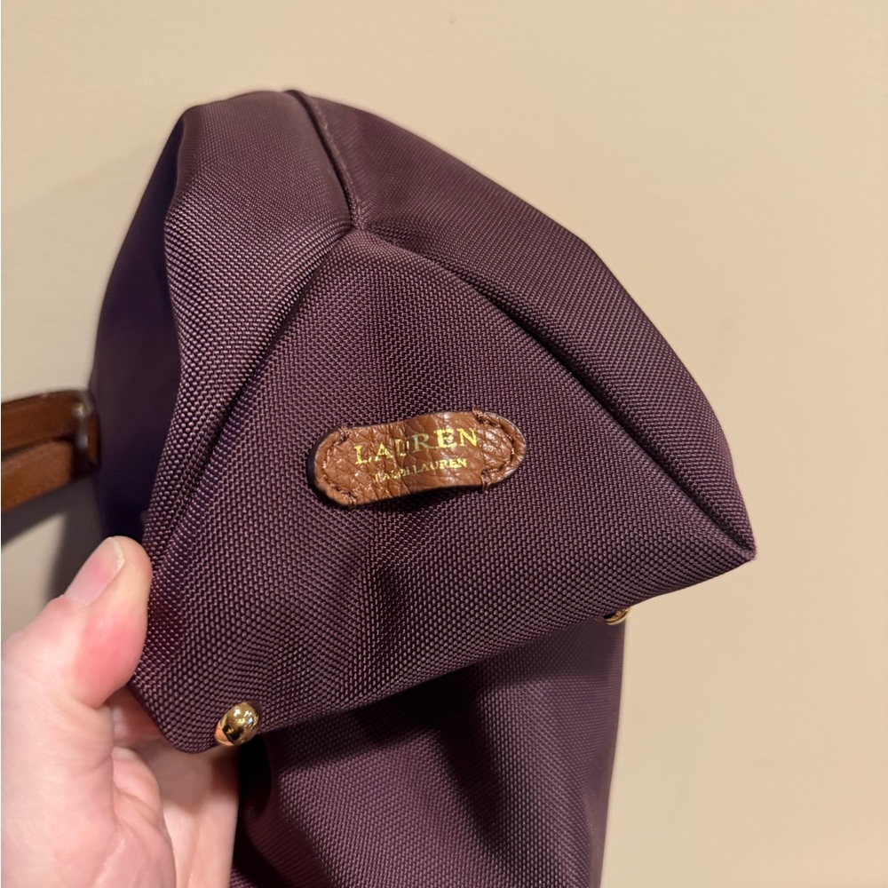 Ralph Lauren Deep Purple Tote with Brown Leather Straps - Picture 5 of 6